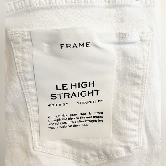Frame Le High Straight Leg Distressed White Jeans chewed hem NWT 31 - Picture 4 of 8